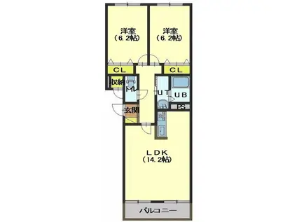 ベネフィット フルール(2LDK/4階)の間取り写真