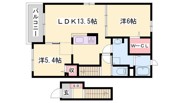 ヴィオラ 堂本(2LDK/2階)の間取り写真