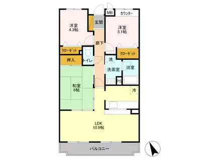 セルリア春日部A(3LDK/4階)の間取り写真