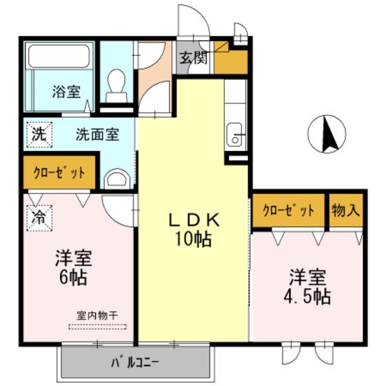 スプリング フィールド B棟(2LDK/2階)の間取り写真