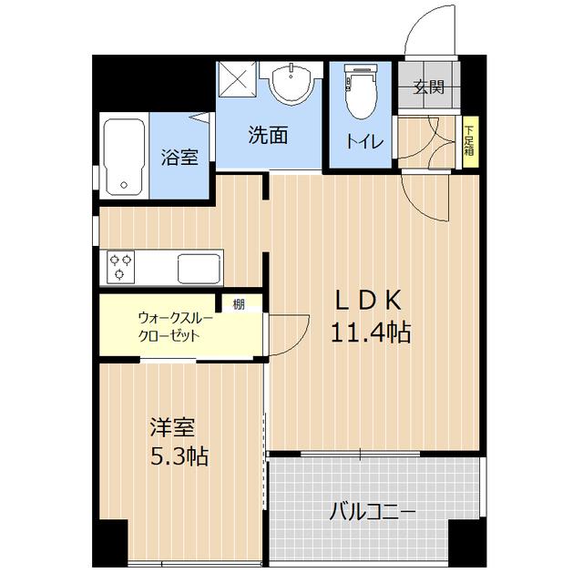 LIBTH白川公園(1LDK/2階)の間取り写真