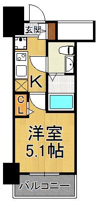 アリビオ立花2(1K/3階)の間取り写真