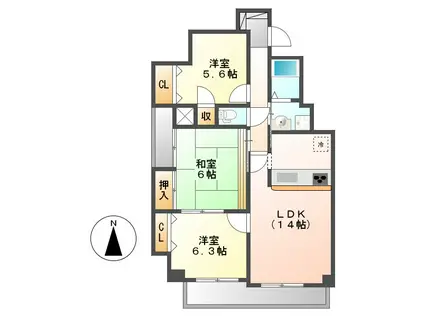 シュロス東白壁(3LDK/12階)の間取り写真