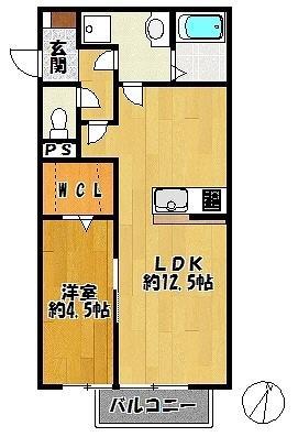 クレセントコート B棟(1LDK/1階)の間取り写真