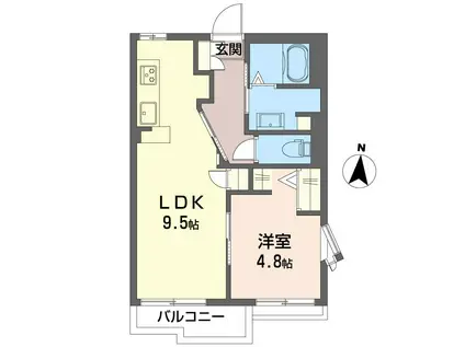 ハイネス旭(1LDK/2階)の間取り写真