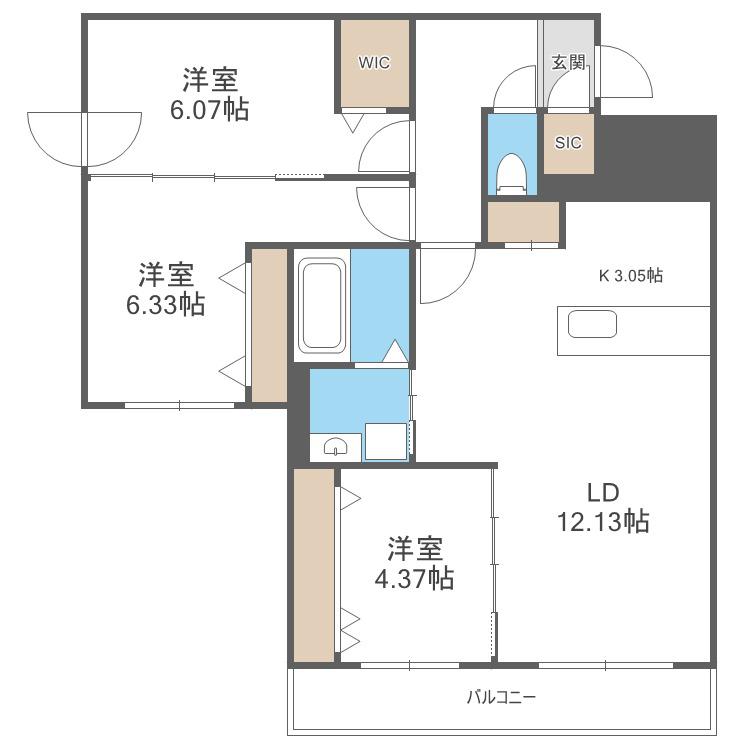 HIGHLIGHT FUKUZUMI(3LDK/4階)の間取り写真