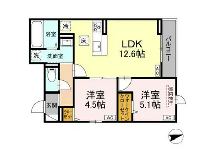 D PAINA EGAWA I(2LDK/1階)の間取り写真