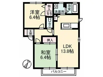 シャーメゾン湯所(2LDK/1階)の間取り写真