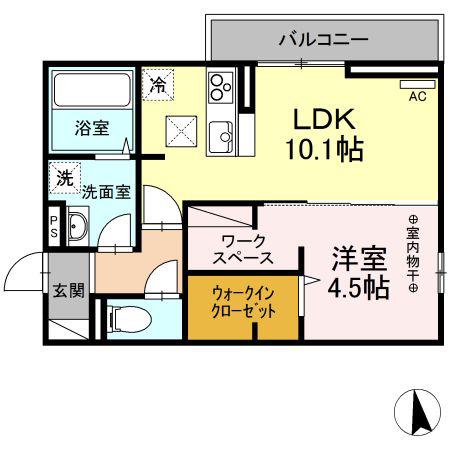 ユニヴェールC棟(1LDK/1階)の間取り写真