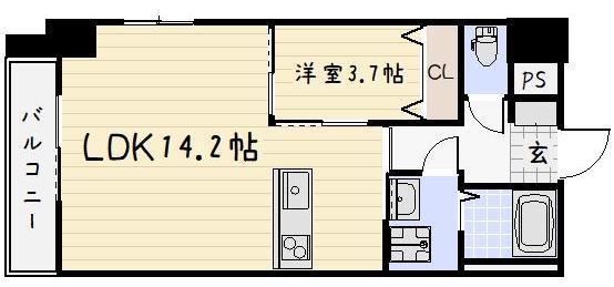 ERIOS COURT 中津口(1LDK/4階)の間取り写真