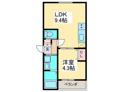 ディークラート松原フェリス(1LDK/3階)の間取り写真