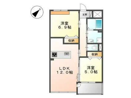 エクセールKARIYA(2LDK/3階)の間取り写真