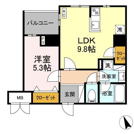 ヴィラ トルチュ東刈谷(1LDK/4階)の間取り写真