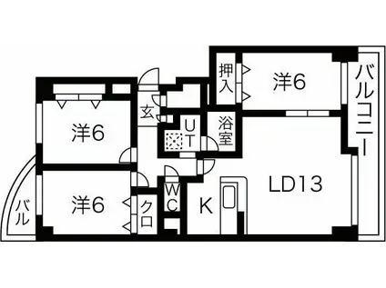 プレインアヴェニュー(3LDK/6階)の間取り写真