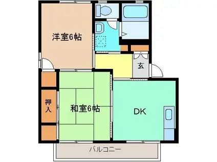 セロウタウン B(2DK/2階)の間取り写真
