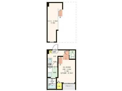 フェニーチェ博多(1K/2階)の間取り写真