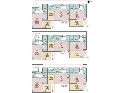 カインドネス東浦和(1LDK/3階)の間取り写真