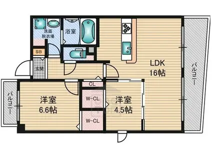 アリス ガーデン エサカ(2LDK/4階)の間取り写真