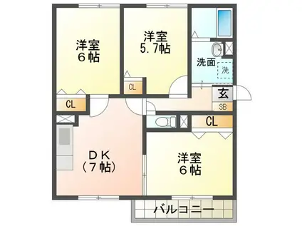 サーフサイドサンシャイン(3DK/3階)の間取り写真