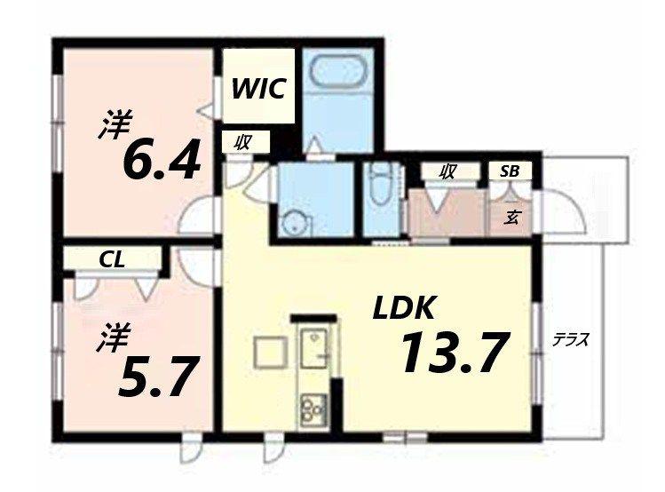 グランメール小坂(2LDK/1階)の間取り写真