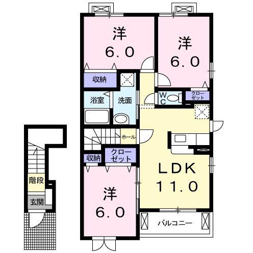 エスポワールネオA(3LDK/2階)の間取り写真