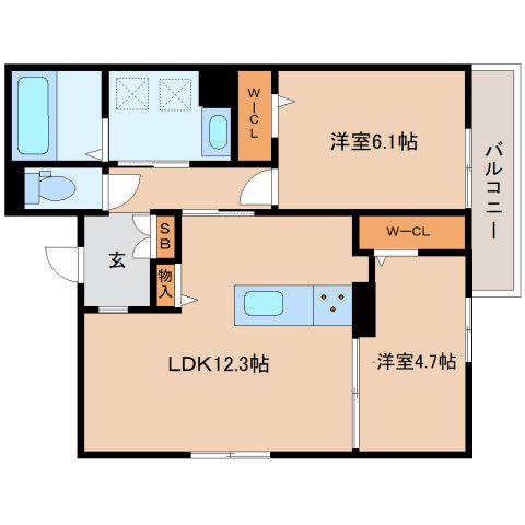 RETORIA瓦口イースト(2LDK/3階)の間取り写真