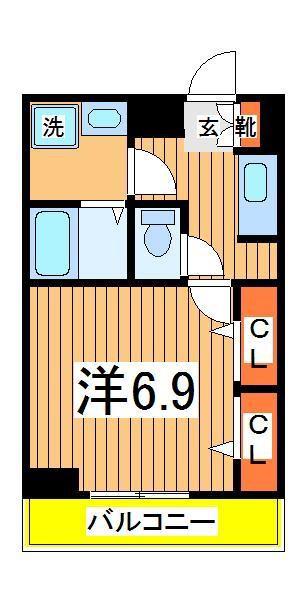 シェーヌⅣ(1K/2階)の間取り写真