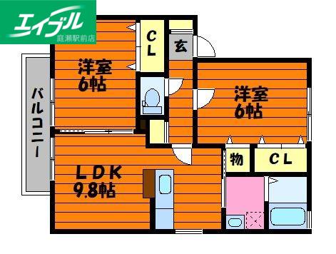 エクセレンス早島A(2LDK/2階)の間取り写真