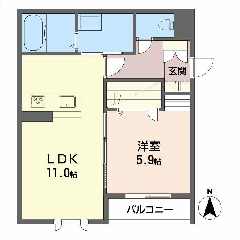 プロヌーブ今福II(1LDK/2階)の間取り写真