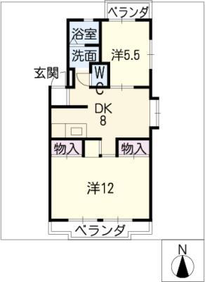 エステート上条(2DK/2階)の間取り写真