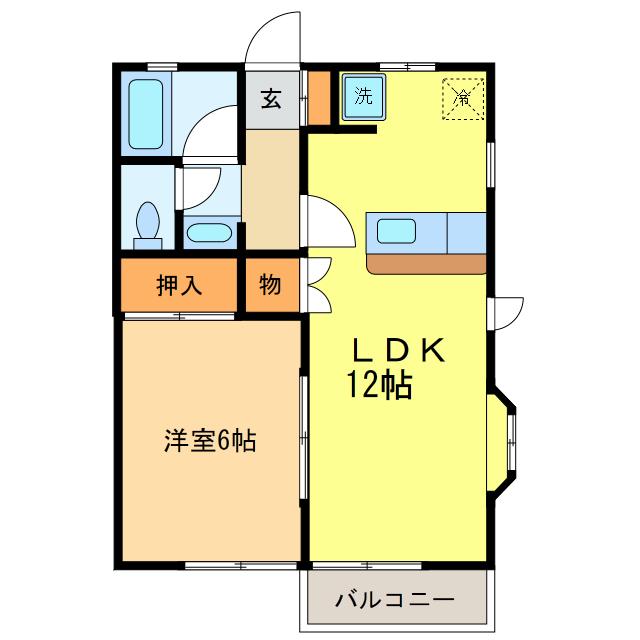 コーポエルムB(1LDK/1階)の間取り写真