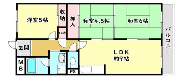 キャピタル キダ(3LDK/2階)の間取り写真