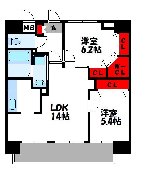 スカイシャトレ柚須(2LDK/7階)の間取り写真