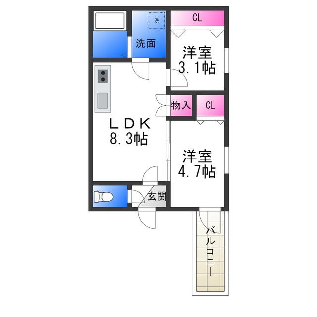 I MAISON RHODON(2LDK/2階)の間取り写真