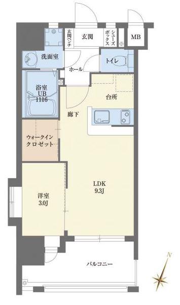 コモテリア渡辺通(1LDK/11階)の間取り写真