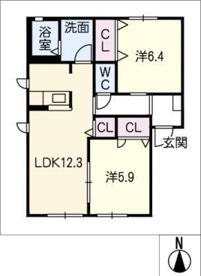 ウエストビレッヂ(2LDK/1階)の間取り写真