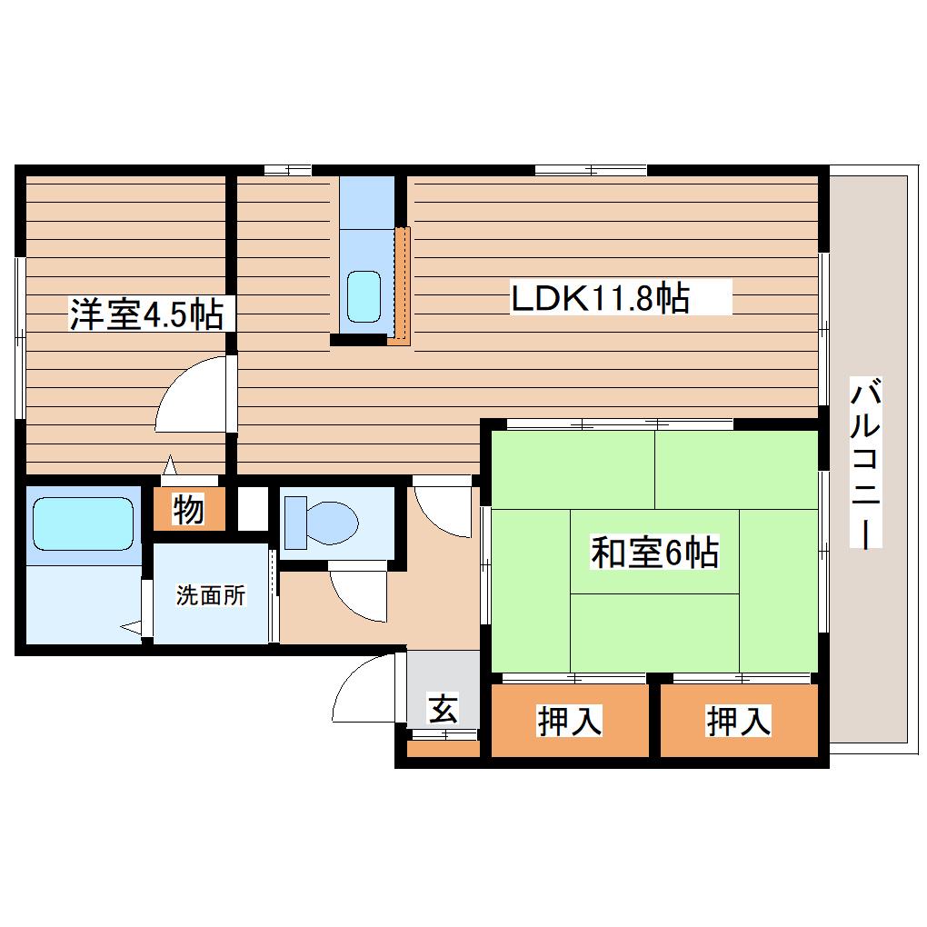 フローラ中山(2LDK/2階)の間取り写真