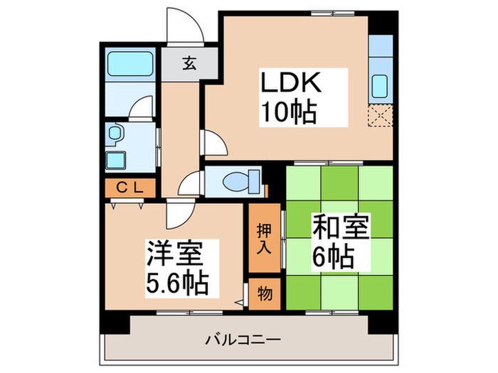 シャルマンコート喜志(2LDK/5階)の間取り写真