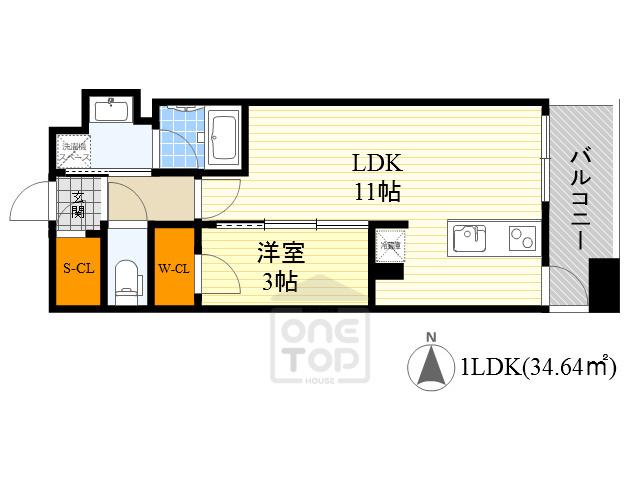 サンレムート江坂3RD(1LDK/2階)の間取り写真