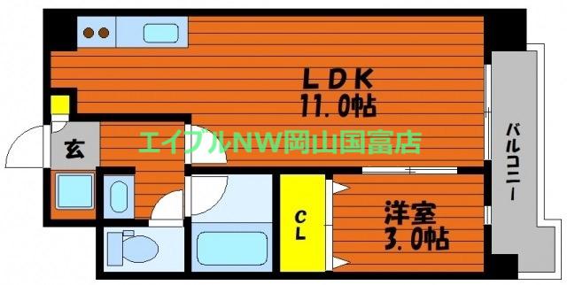 フォンティーヌ弓之町(1LDK/5階)の間取り写真