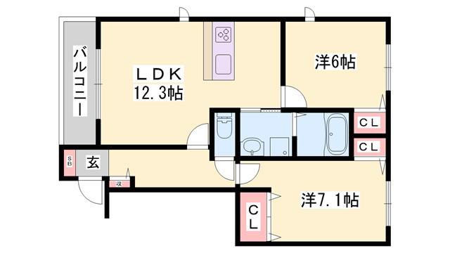 モンノールB(2LDK/1階)の間取り写真