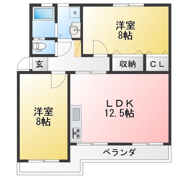 船橋グリーンハイツ2-9-4(2LDK/3階)の間取り写真