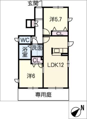  バトーエメロード B(2LDK/1階)の間取り写真