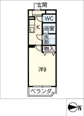 シーズンコート二ツ杁(1K/2階)の間取り写真