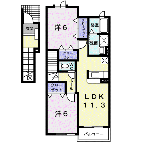 アッティーヴォB(2LDK/2階)の間取り写真