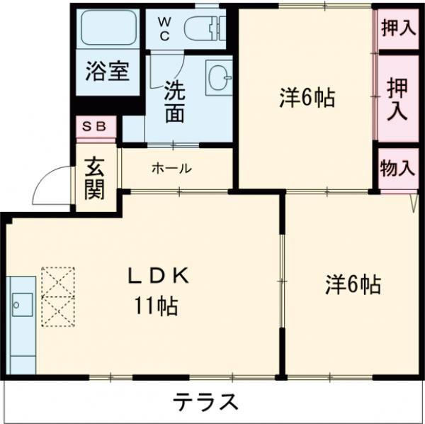 ラフォーンヴィラ F棟(2LDK/1階)の間取り写真