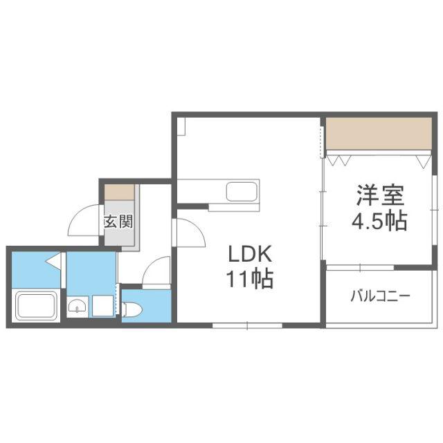二日市中央2丁目AP(1LDK/3階)の間取り写真