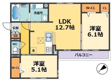 ル トレフル(2LDK/1階)の間取り写真