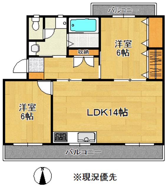 クラウンハイツ海老名(2LDK/2階)の間取り写真