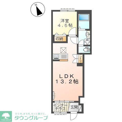 ミ・カーサ河辺B(1LDK/1階)の間取り写真